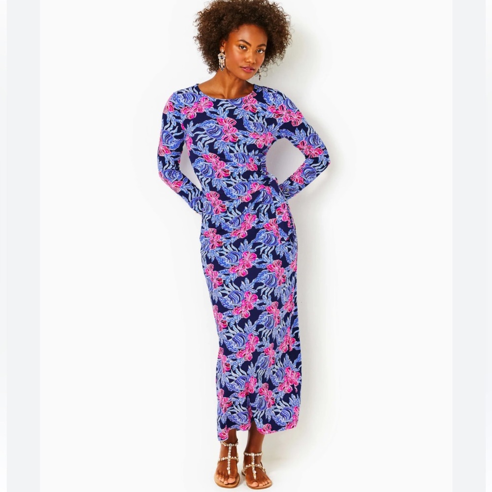 Lilly Pulitzer Low Tide Navy (Blue and Pink Floral Maxi) long sleeve.